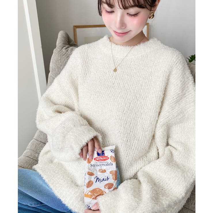 クルーネックソフトタッチフェザーニットプルオーバー[品番