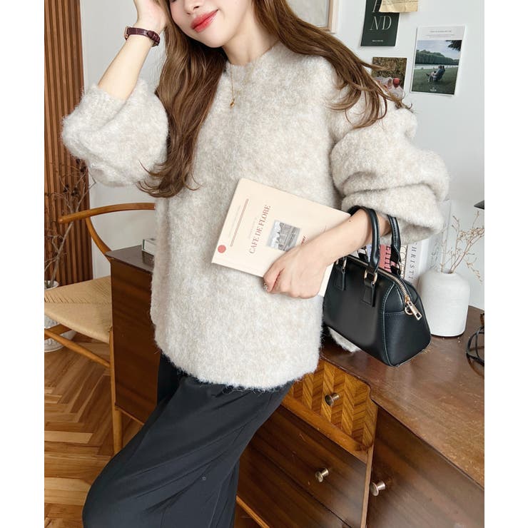 クルーネックサイドスリットブークレシャギーニットプルオーバー | moment+ | 詳細画像10 