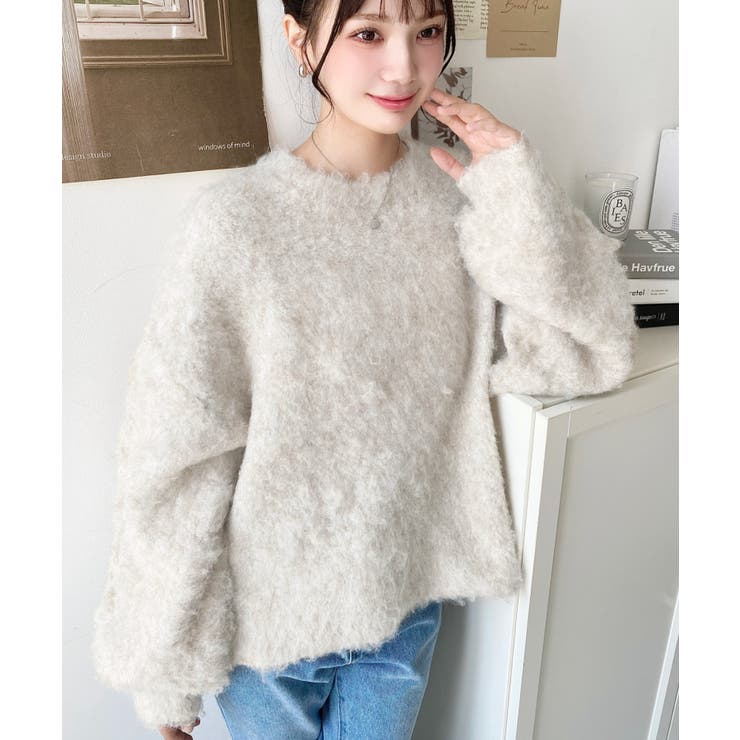 クルーネックサイドスリットブークレシャギーニットプルオーバー | moment+ | 詳細画像11 