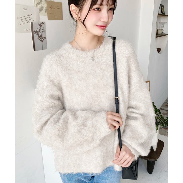 クルーネックサイドスリットブークレシャギーニットプルオーバー | moment+ | 詳細画像12 