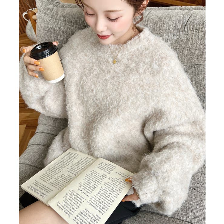 クルーネックサイドスリットブークレシャギーニットプルオーバー | moment+ | 詳細画像2 