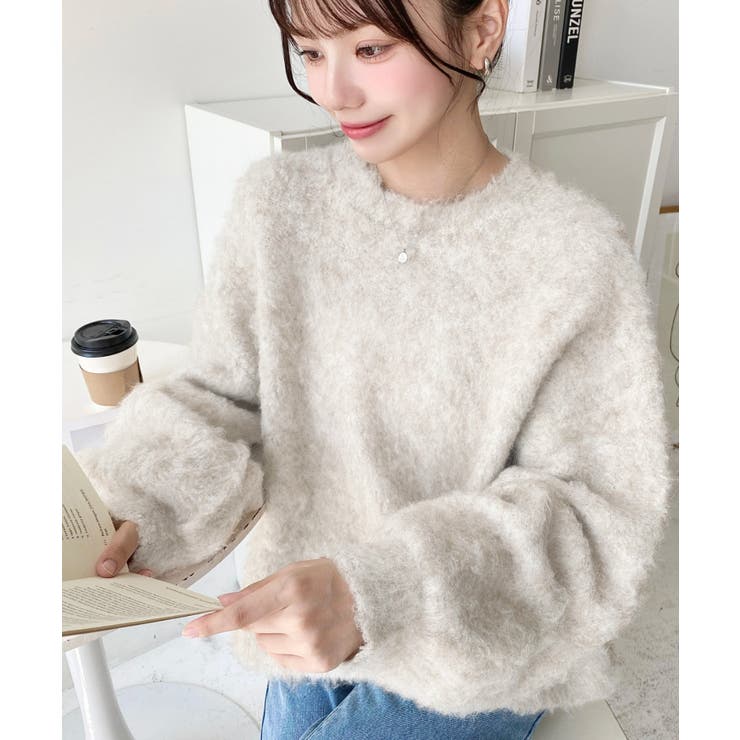 クルーネックサイドスリットブークレシャギーニットプルオーバー | moment+ | 詳細画像13 