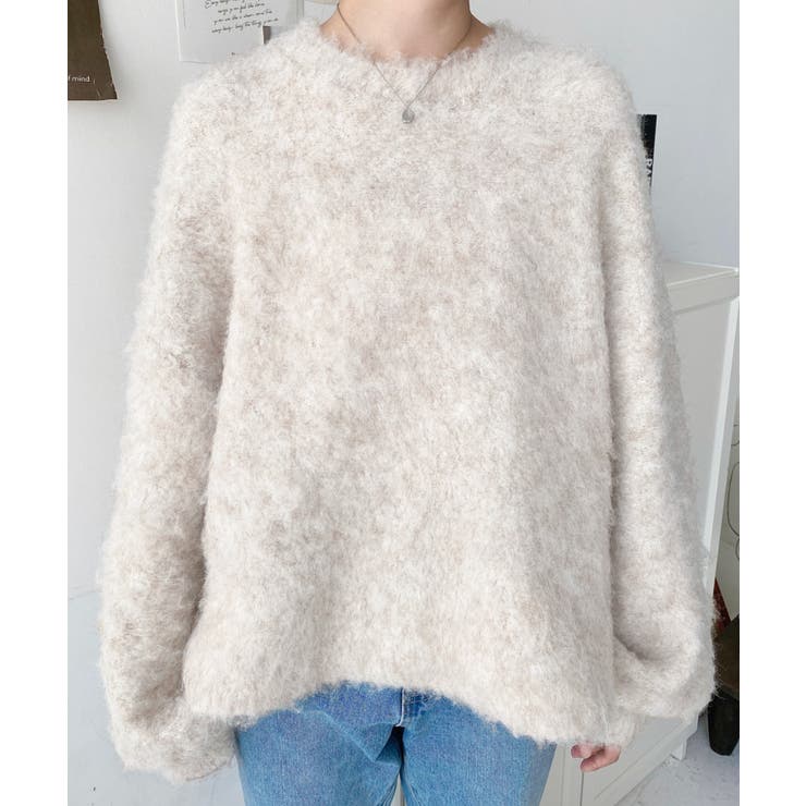 クルーネックサイドスリットブークレシャギーニットプルオーバー | moment+ | 詳細画像16 