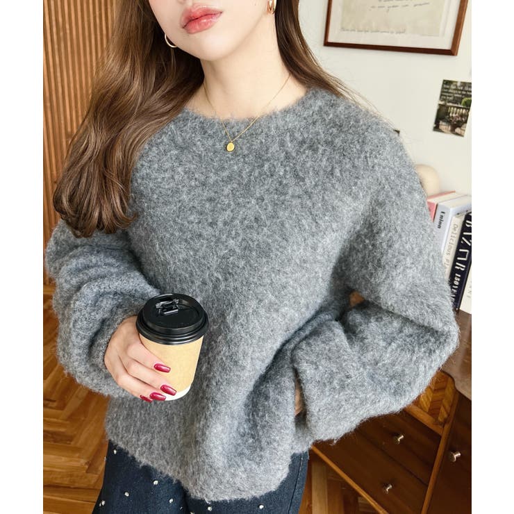 クルーネックサイドスリットブークレシャギーニットプルオーバー | moment+ | 詳細画像24 