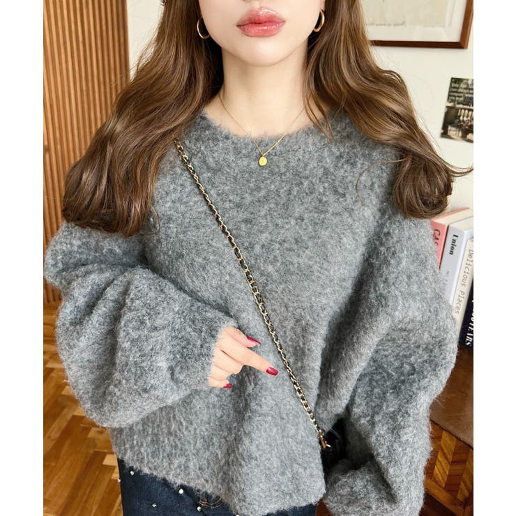 クルーネックサイドスリットブークレシャギーニットプルオーバー | moment+ | 詳細画像25 