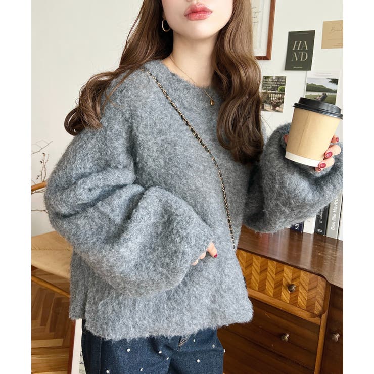 クルーネックサイドスリットブークレシャギーニットプルオーバー | moment+ | 詳細画像26 