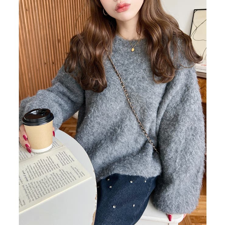 クルーネックサイドスリットブークレシャギーニットプルオーバー | moment+ | 詳細画像27 