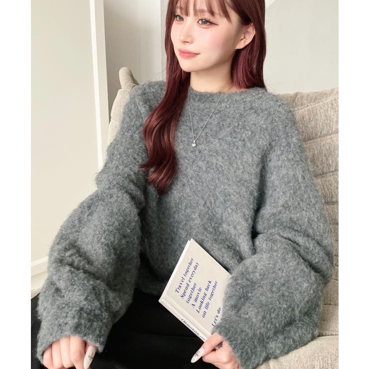 クルーネックサイドスリットブークレシャギーニットプルオーバー | moment+ | 詳細画像28 