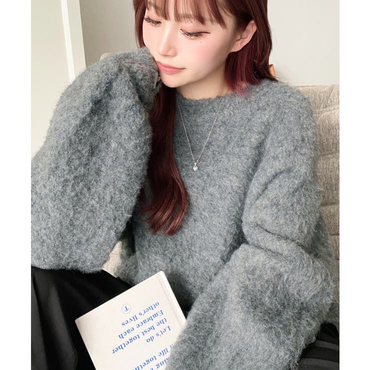 クルーネックサイドスリットブークレシャギーニットプルオーバー | moment+ | 詳細画像29 