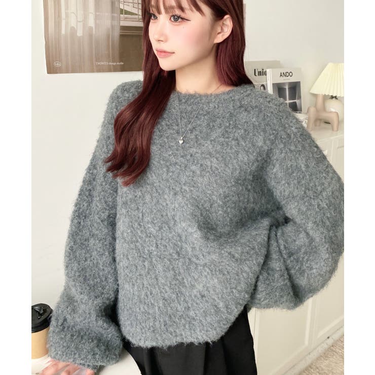 クルーネックサイドスリットブークレシャギーニットプルオーバー | moment+ | 詳細画像30 