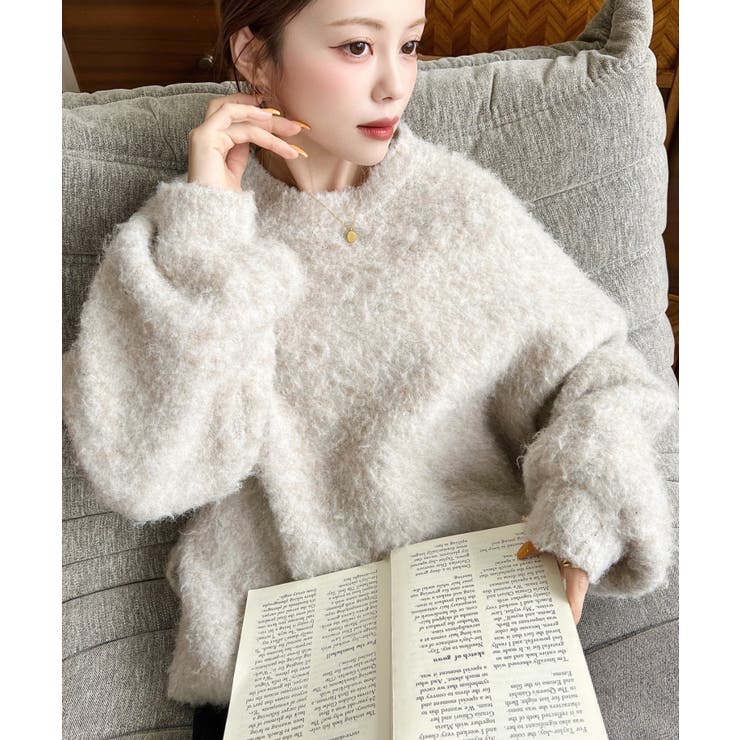 クルーネックサイドスリットブークレシャギーニットプルオーバー | moment+ | 詳細画像4 