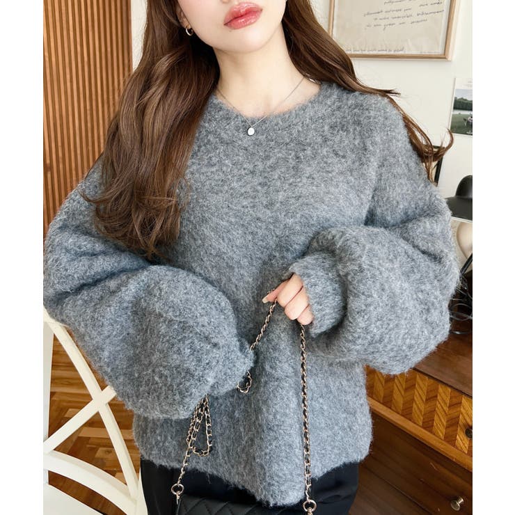 クルーネックサイドスリットブークレシャギーニットプルオーバー | moment+ | 詳細画像33 