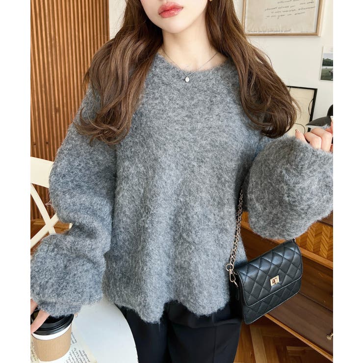 クルーネックサイドスリットブークレシャギーニットプルオーバー | moment+ | 詳細画像36 