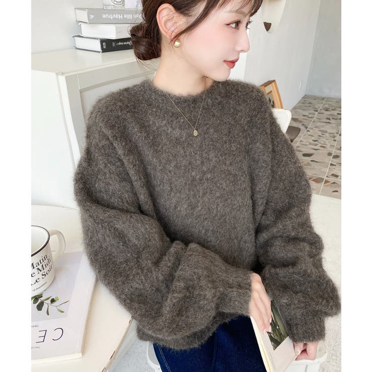 クルーネックサイドスリットブークレシャギーニットプルオーバー | moment+ | 詳細画像39 