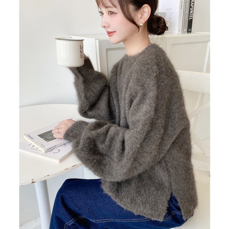 クルーネックサイドスリットブークレシャギーニットプルオーバー | moment+ | 詳細画像40 