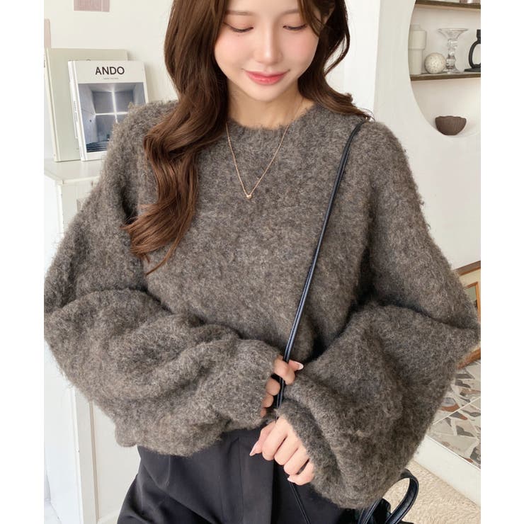 クルーネックサイドスリットブークレシャギーニットプルオーバー | moment+ | 詳細画像41 