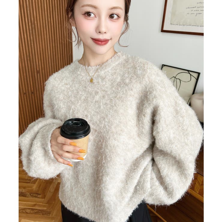 クルーネックサイドスリットブークレシャギーニットプルオーバー | moment+ | 詳細画像5 