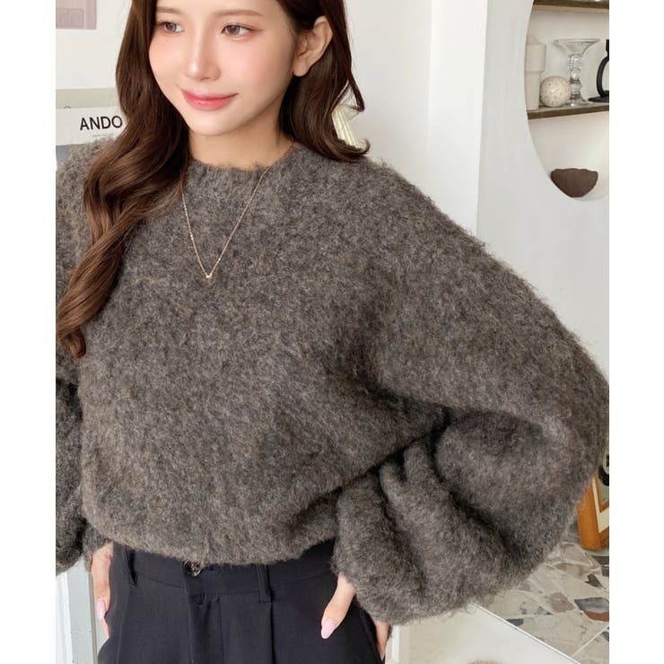 クルーネックサイドスリットブークレシャギーニットプルオーバー | moment+ | 詳細画像44 