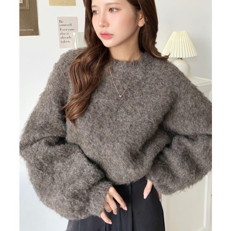 クルーネックサイドスリットブークレシャギーニットプルオーバー | moment+ | 詳細画像45 