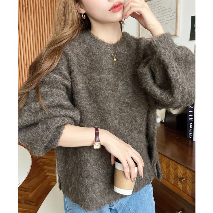 クルーネックサイドスリットブークレシャギーニットプルオーバー | moment+ | 詳細画像51 