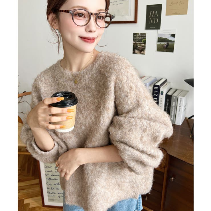 クルーネックサイドスリットブークレシャギーニットプルオーバー | moment+ | 詳細画像53 