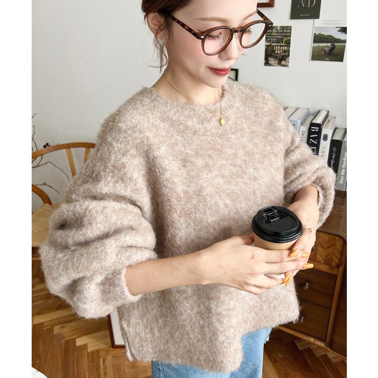 クルーネックサイドスリットブークレシャギーニットプルオーバー | moment+ | 詳細画像54 