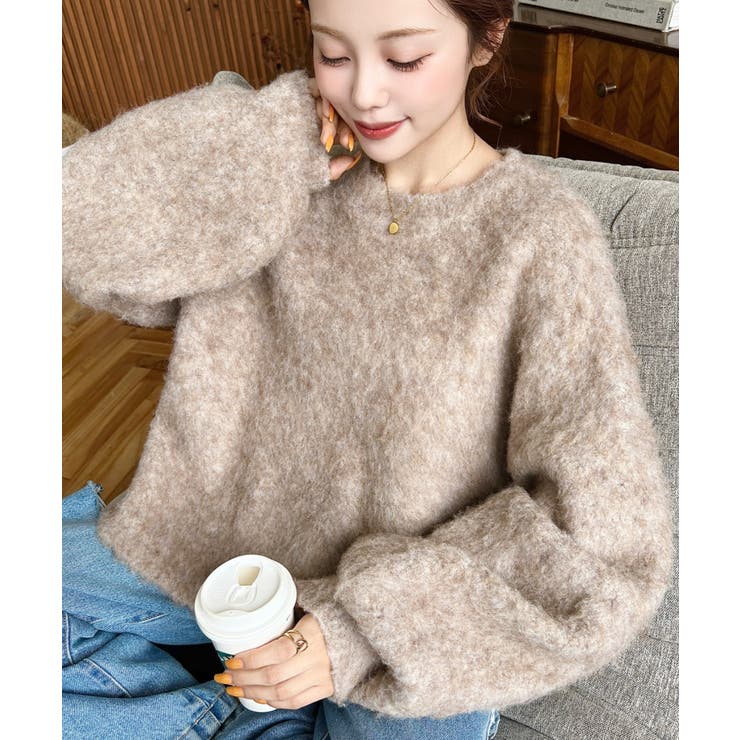 クルーネックサイドスリットブークレシャギーニットプルオーバー | moment+ | 詳細画像55 