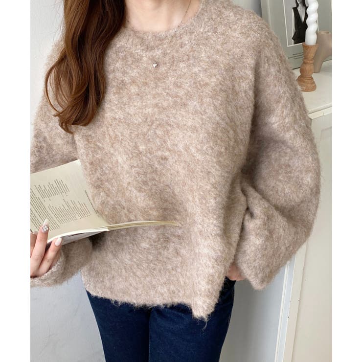 クルーネックサイドスリットブークレシャギーニットプルオーバー | moment+ | 詳細画像58 