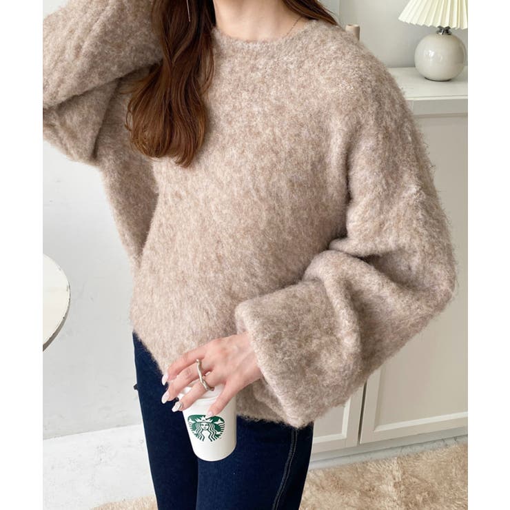 クルーネックサイドスリットブークレシャギーニットプルオーバー | moment+ | 詳細画像60 