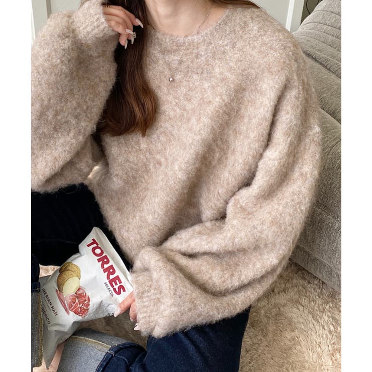 クルーネックサイドスリットブークレシャギーニットプルオーバー | moment+ | 詳細画像62 