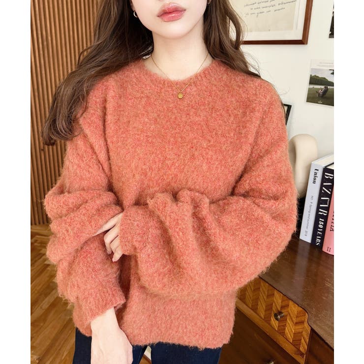 クルーネックサイドスリットブークレシャギーニットプルオーバー | moment+ | 詳細画像64 