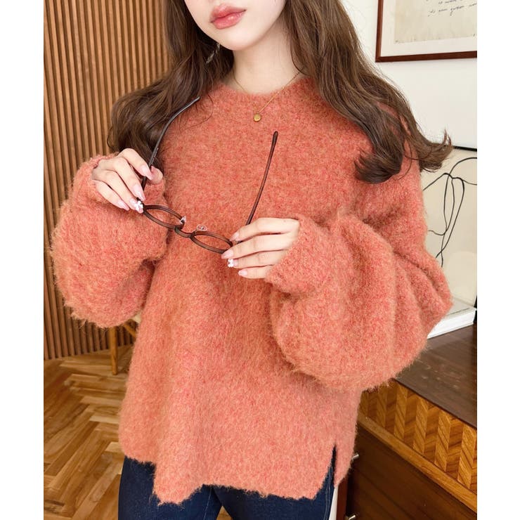 クルーネックサイドスリットブークレシャギーニットプルオーバー | moment+ | 詳細画像65 