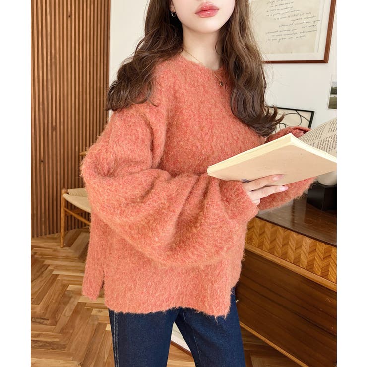 クルーネックサイドスリットブークレシャギーニットプルオーバー | moment+ | 詳細画像66 