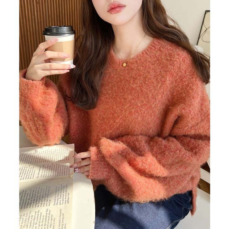 クルーネックサイドスリットブークレシャギーニットプルオーバー | moment+ | 詳細画像67 