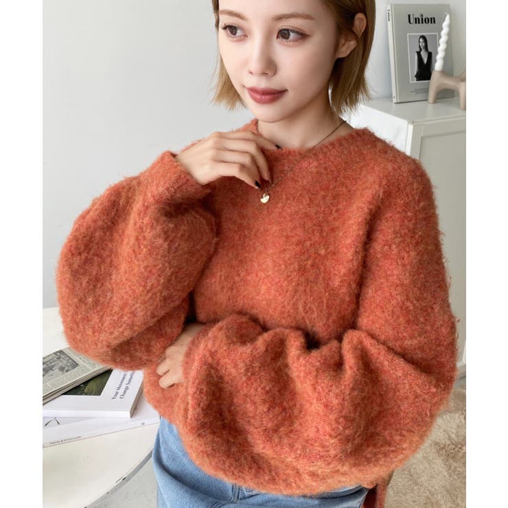 クルーネックサイドスリットブークレシャギーニットプルオーバー | moment+ | 詳細画像71 