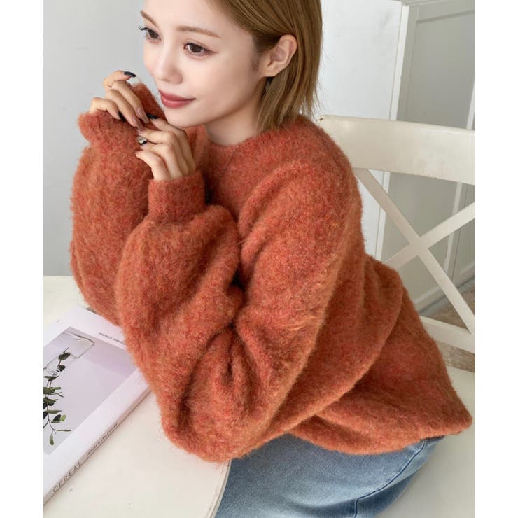 クルーネックサイドスリットブークレシャギーニットプルオーバー | moment+ | 詳細画像72 