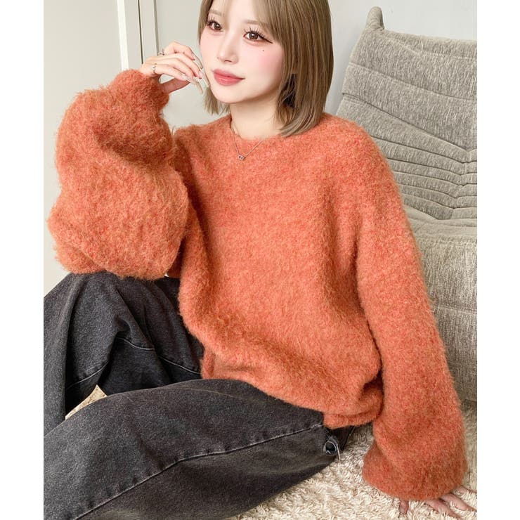 クルーネックサイドスリットブークレシャギーニットプルオーバー | moment+ | 詳細画像73 