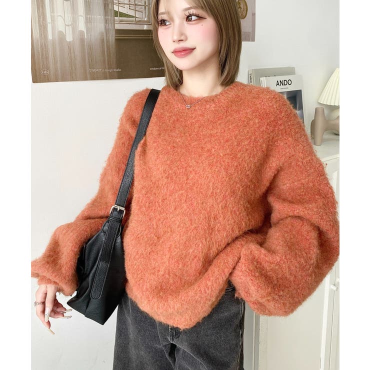 クルーネックサイドスリットブークレシャギーニットプルオーバー | moment+ | 詳細画像77 