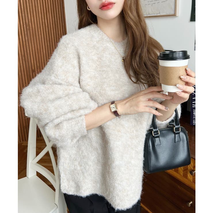 クルーネックサイドスリットブークレシャギーニットプルオーバー | moment+ | 詳細画像9 