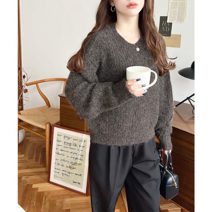 ざっくり畦編みMIXヤーンニットプルオーバー | moment+ | 詳細画像16 