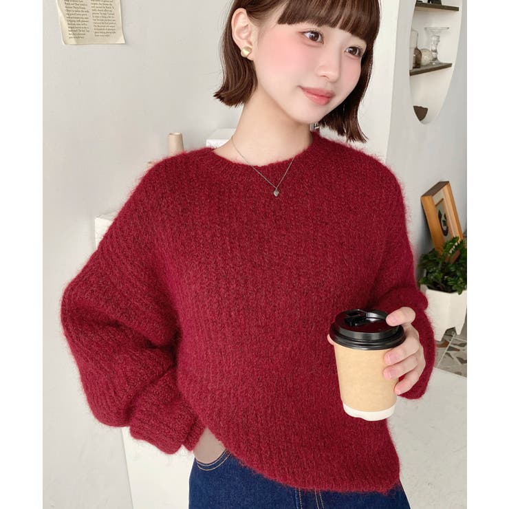 レッド | ざっくり畦編みMIXヤーンニットプルオーバー | moment+