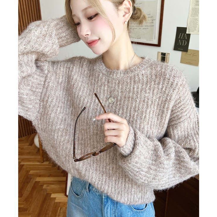 グレイッシュベージュ | ざっくり畦編みMIXヤーンニットプルオーバー | moment+