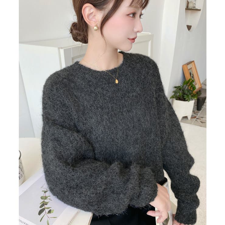 チャコールグレー | ざっくり畦編みMIXヤーンニットプルオーバー | moment+