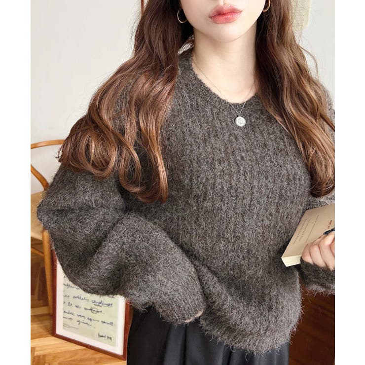 ブラウン | ざっくり畦編みMIXヤーンニットプルオーバー | moment+