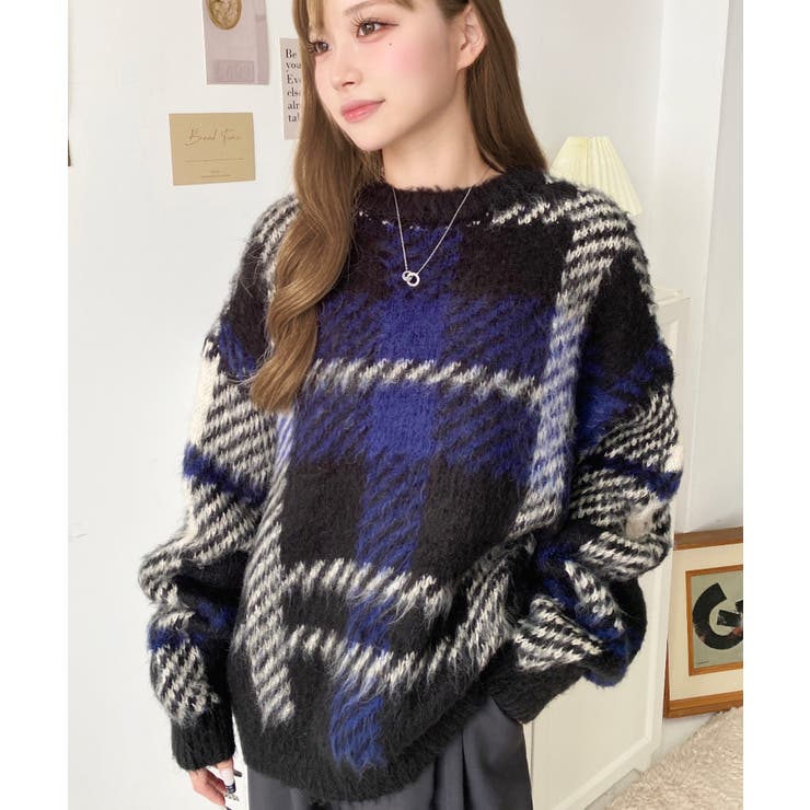 ☆ Herno チェック柄 シャギーニット 中綿 ジャケット 48 アウター ビッグチェックジャガードシャギーニットプルオーバー[品番