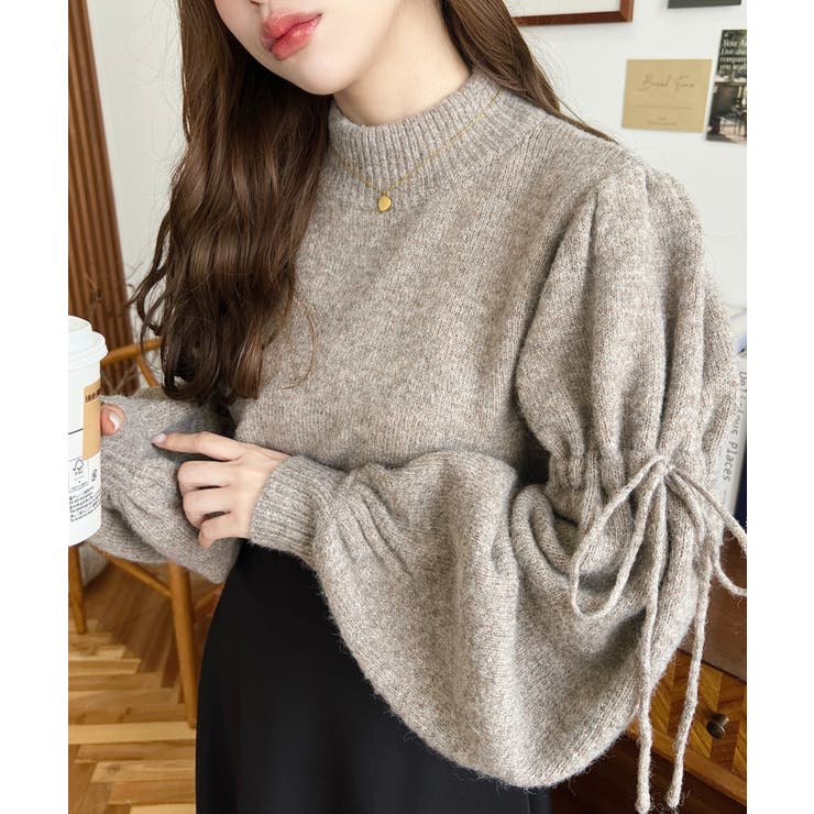 ボトルネックキャンディショルダーボリュームスリーブミックスニットプルオーバー | moment+ | 詳細画像13 