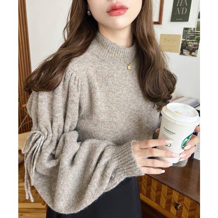 ボトルネックキャンディショルダーボリュームスリーブミックスニットプルオーバー | moment+ | 詳細画像14 