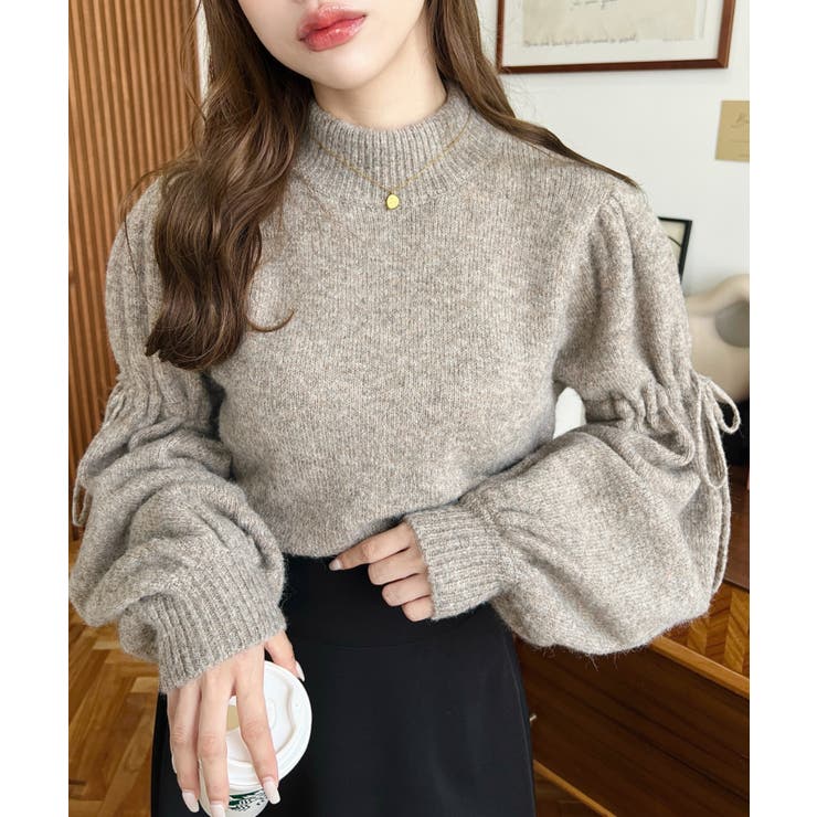 ボトルネックキャンディショルダーボリュームスリーブミックスニットプルオーバー | moment+ | 詳細画像15 