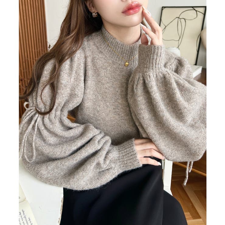 ボトルネックキャンディショルダーボリュームスリーブミックスニットプルオーバー | moment+ | 詳細画像16 