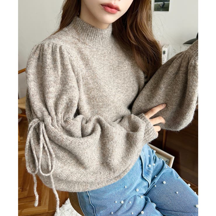 ボトルネックキャンディショルダーボリュームスリーブミックスニットプルオーバー | moment+ | 詳細画像17 